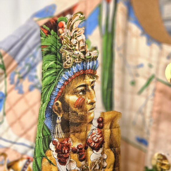 Begedor vtg quilted silk bomber jacket native meso-Americans Columbus jaguars - Picture 3 of 13